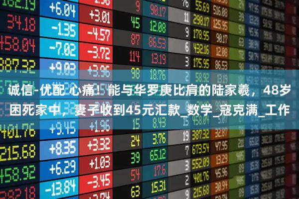 诚信-优配 心痛！能与华罗庚比肩的陆家羲，48岁困死家中，妻子收到45元汇款_数学_寇克满_工作